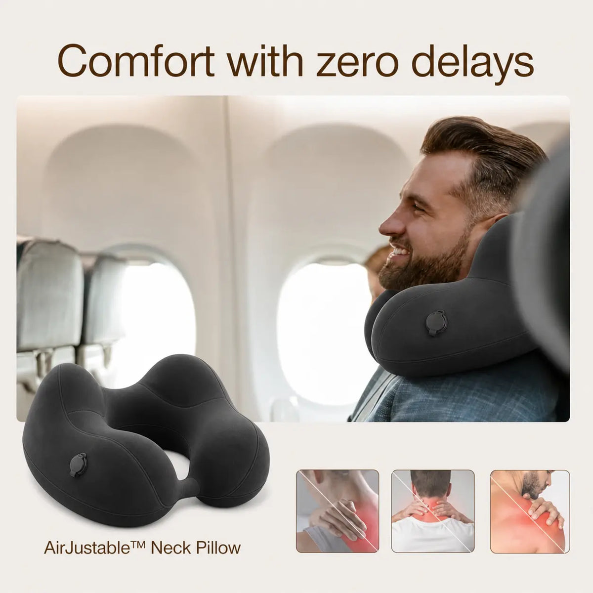 Self-Inflatable Travel Neck Pillow – Adjustable Support with Compact Carry Bag