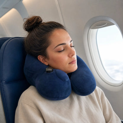 Self-Inflatable Travel Neck Pillow – Adjustable Support with Compact Carry Bag